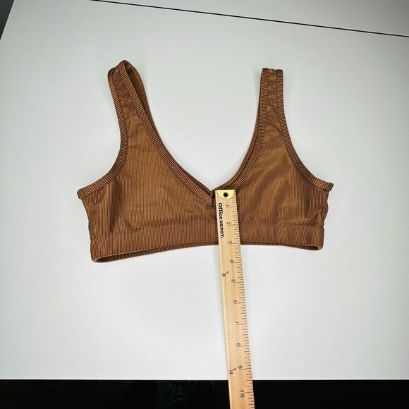 Weworewhat Brown V-Neck Form Fitting Stretch Pullover Ribbed Sports Bra Medium - Picture 9 of 13